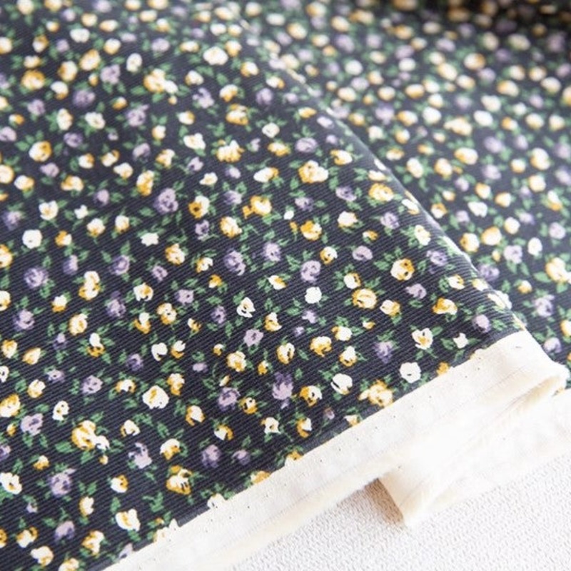 Yardblox Exclusive Made in Japan KOKKA Floral Purple/Multi Color Non-Stretch Cotton Pinwale Corduroy DS20404 1 Yard