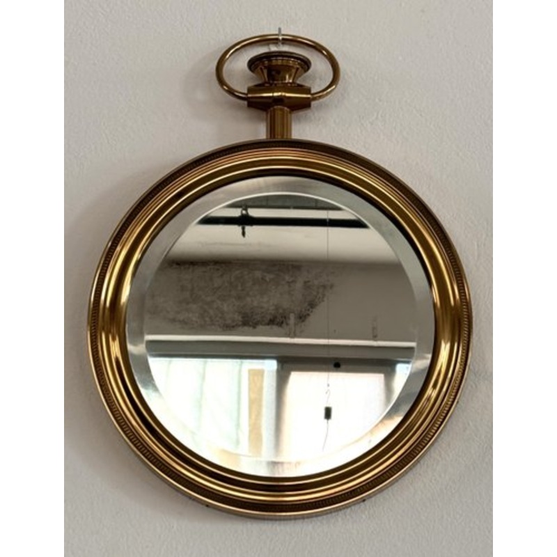 Large Vintage Italian Pocket Watch Mirror in Brass and Cut Glass by Piero Fornasetti, 1960s for sale at Pamono