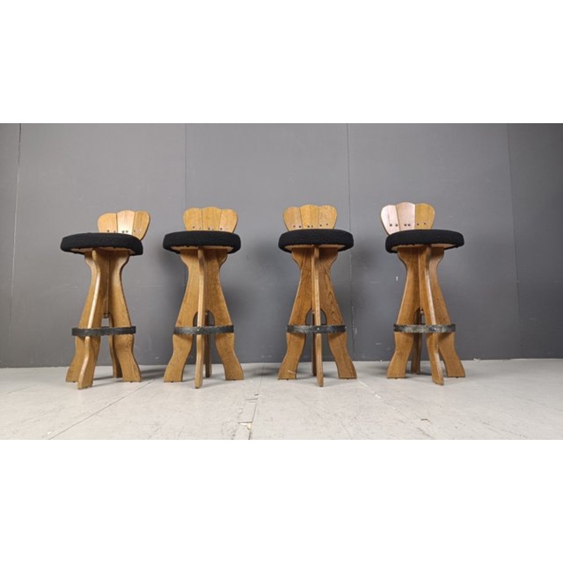 Vintage Brutalist Bar Stools, 1960s, Set of 4 for sale at Pamono