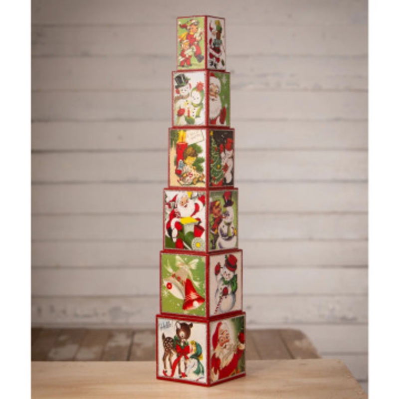 Bethany Lowe Set of 6 Kitschmas Stacking Blocks Vintage Christmas Decoration TL3364