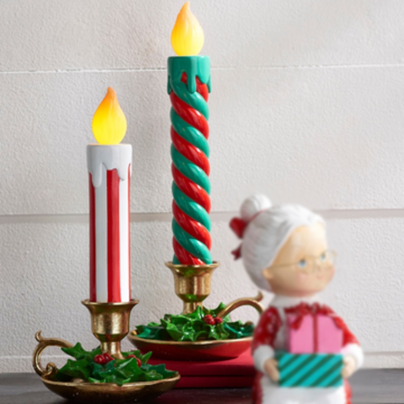 Raz 14.5 or 17.5 Multicolor Lighted Striped Christmas Candles Decoration