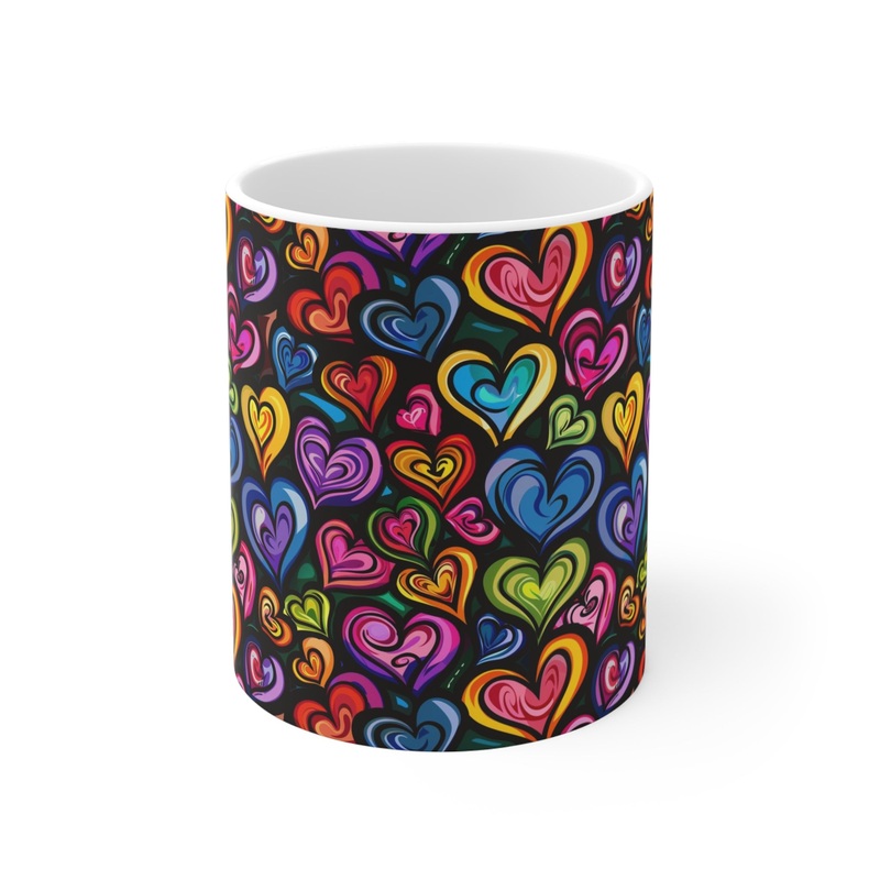 Colorful Heart Design Coffee Mug – Endless Love Pattern Ceramic Cup 613