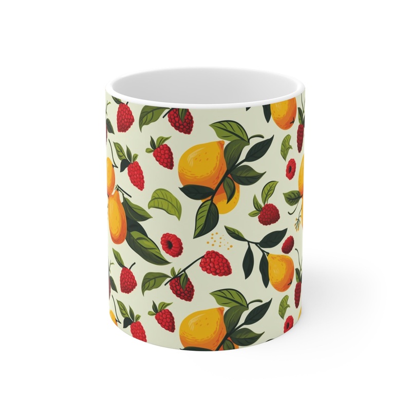 Vibrant Infinite Fruit Pattern Coffee Mug – Unique Ceramic Drinkware 500